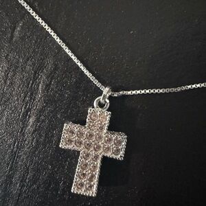 Swarovski Silver Pink Cross Pendant Necklace